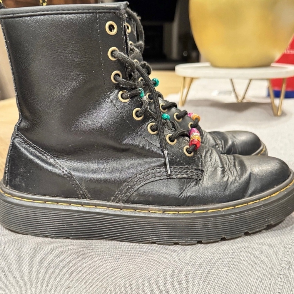 Dr Martens Boots Zavala Black Leather Combat Ankle Sneaker Boots Women - Sz 6